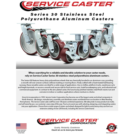 Service Caster 5 Inch SS Poly on Aluminum Caster Set with Ball Bearings 2 Swivel 2 Rigid SCC SCC-SS30S520-PAB-2-R-2